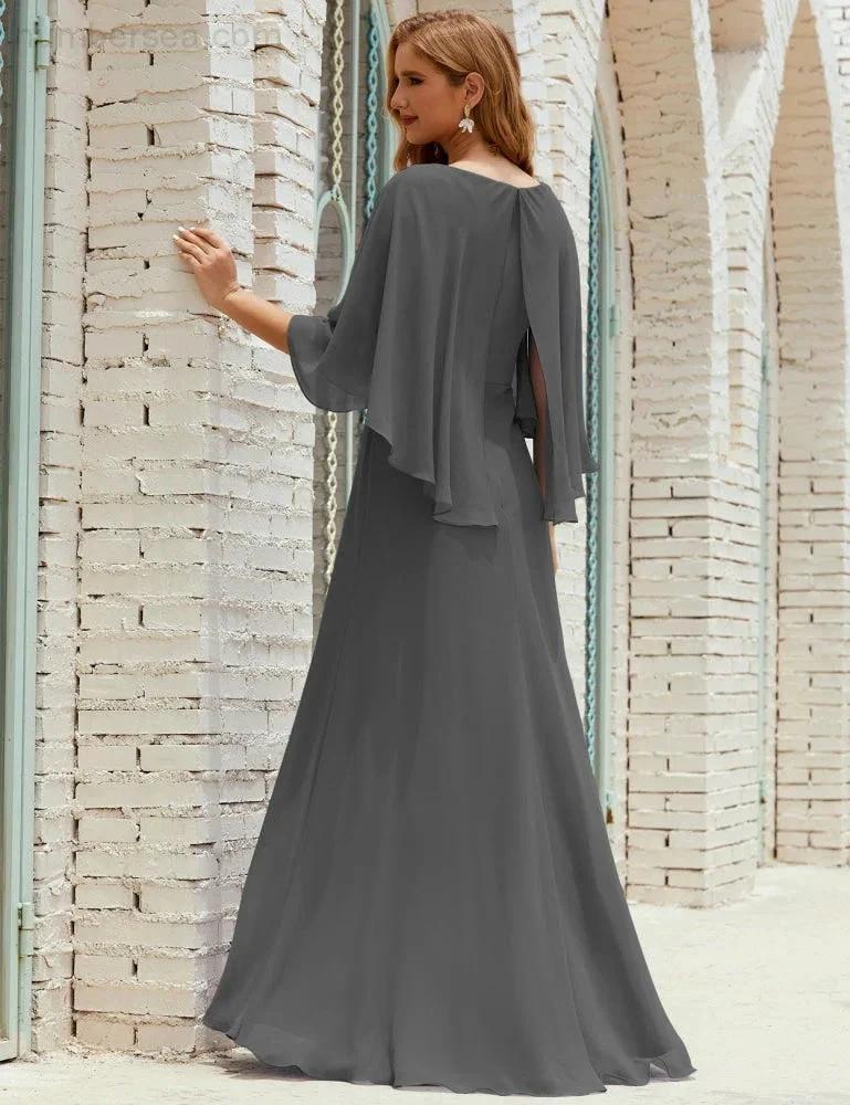 Sunnderly Bridesmaid Dress Women Long Sleeve V-Neck Chiffon Formal Wedding Party Dress SY28018 by numbersea