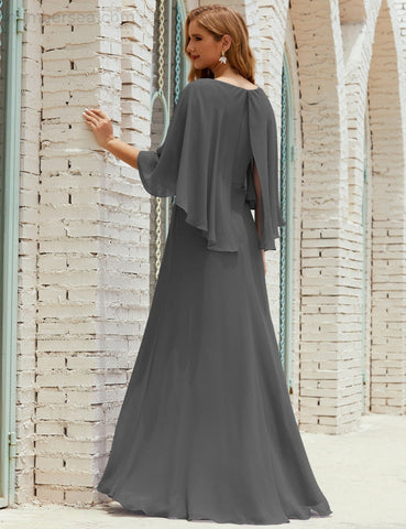 Sunnderly  Bridesmaid Dress Women Long Sleeve V-Neck Chiffon Formal Wedding Party Dress SY28018