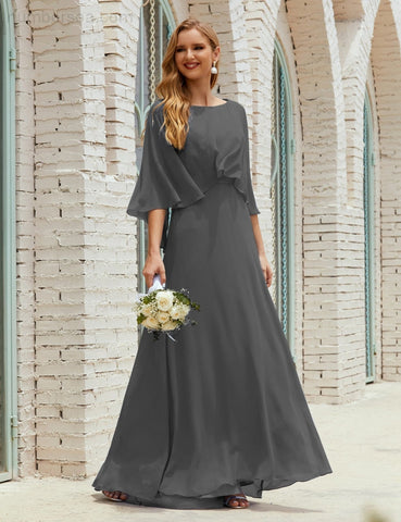 Sunnderly  Bridesmaid Dress Women Long Sleeve V-Neck Chiffon Formal Wedding Party Dress SY28018