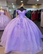 Shiny Off The Shoulder Ball Gown with 3D Flowers Sweet 16 Dress Y4351 by simplepromdress