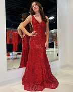 Elegant V Neck Sexy Sleeveless Mermaid Prom Dress Orange Evening Dress Y5188