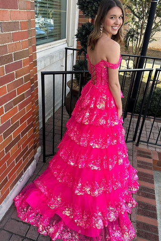 Leona | Schulterfreies Ballkleid im Prinzessinnen-Stil mit Pailletten und Spitze