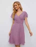 Numbersea U Back Homecoming Dress Formal Prom Dress Knee Length Short Sleeves Cocktail Party Dress 28077 by numbersea