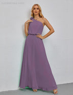 Ruffled One Shoulder Sleeveless Long Bridesmaid Dresses A-line Formal Evening Gown Side Split 28080 by numbersea