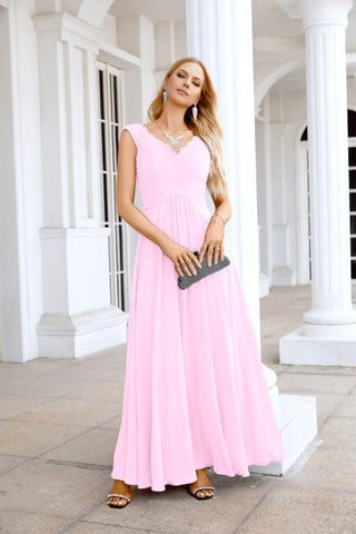 Ladies Chiffon V Neck Sleeveless Floor Length Bridesmaid Evening Dress Wedding Party Evening Dress 28126