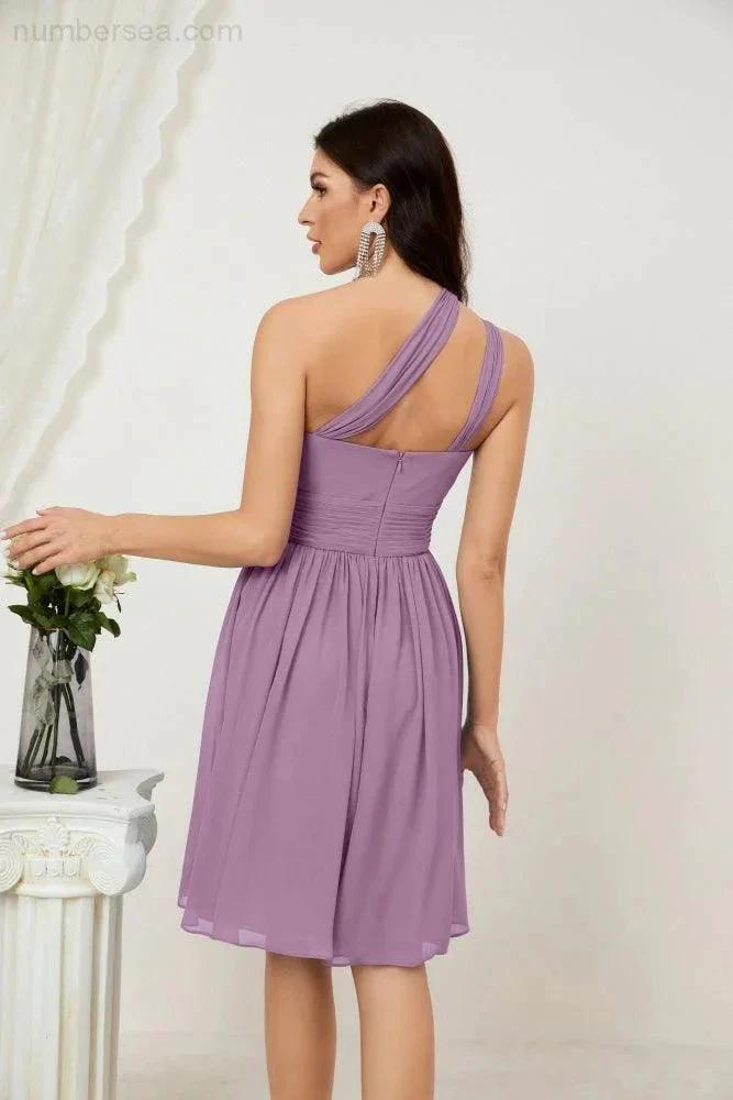 Numbersea Women Chiffon Short One Shoulder Bridesmaid Dress Formal Dresses for Party Homecoming 2804 by numbersea
