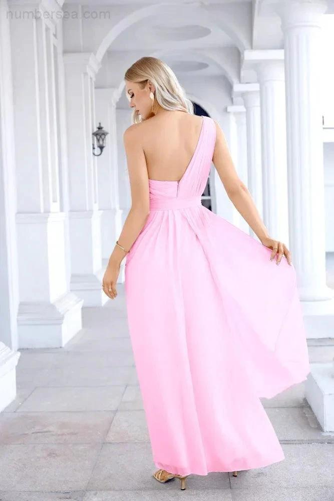 Ladies Chiffon One Shoulder Bridesmaid Evening Dress Wedding Party Evening Dress 28133 by numbersea