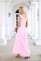 Ladies Chiffon V Neck Sleeveless Floor Length Bridesmaid Evening Dress Wedding Party Evening Dress 28126 by numbersea