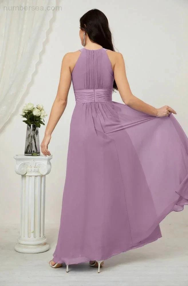 Numbersea Formal Party Gown Dress Chiffon Halter Long Sleeveless Bridesmaid Dresses 2802 by numbersea