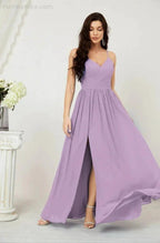 Numbersea Neck Bridesmaid Dresses Chiffon Long Spaghetti A-line Formal Prom Gown for Wedding Party Evening 2801 by numbersea