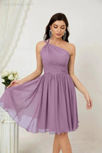 Numbersea Women Chiffon Short One Shoulder Bridesmaid Dress Formal Dresses for Party Homecoming 2804 by numbersea