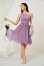 Numbersea Women Chiffon Short One Shoulder Bridesmaid Dress Formal Dresses for Party Homecoming 2804 by numbersea