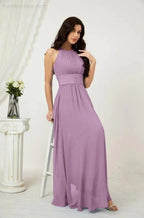 Numbersea Formal Party Gown Dress Chiffon Halter Long Sleeveless Bridesmaid Dresses 2802 by numbersea