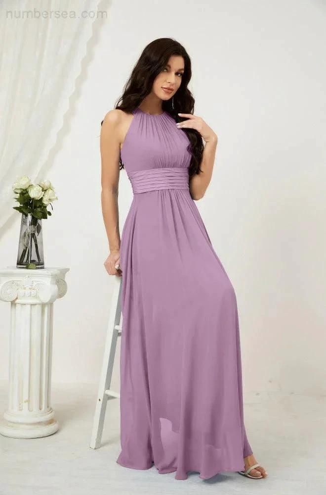 Numbersea Formal Party Gown Dress Chiffon Halter Long Sleeveless Bridesmaid Dresses 2802 by numbersea