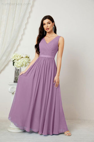 Women's Chiffon Long Bridesmaid Dresses A line Sleeveless Formal Prom Gown for Evening Party Homecoming Dresses 2808