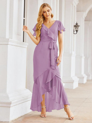 Numbersea Ruffled Bridesmaid Dresses Mermaid Formal Violin Evening Party Prom Gowns 28042