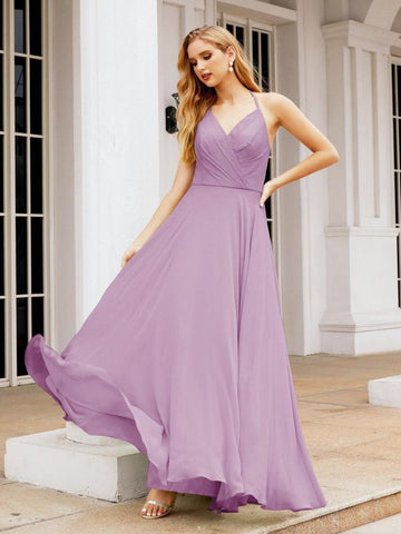 Numbersea Halter Chiffon Bridesmaid Dresses Wedding Appare Sleeveless Formal Prom Dress with Ruffled Back 28035