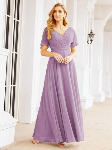 Numbersea Formal Prom Gowns for Mother of The Bride Short Sleeves Bridesmaid Dress 28049