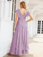 Ruffled Bridesmaid Dresses with Sleeves Long Formal Party Dress 28041 by numbersea