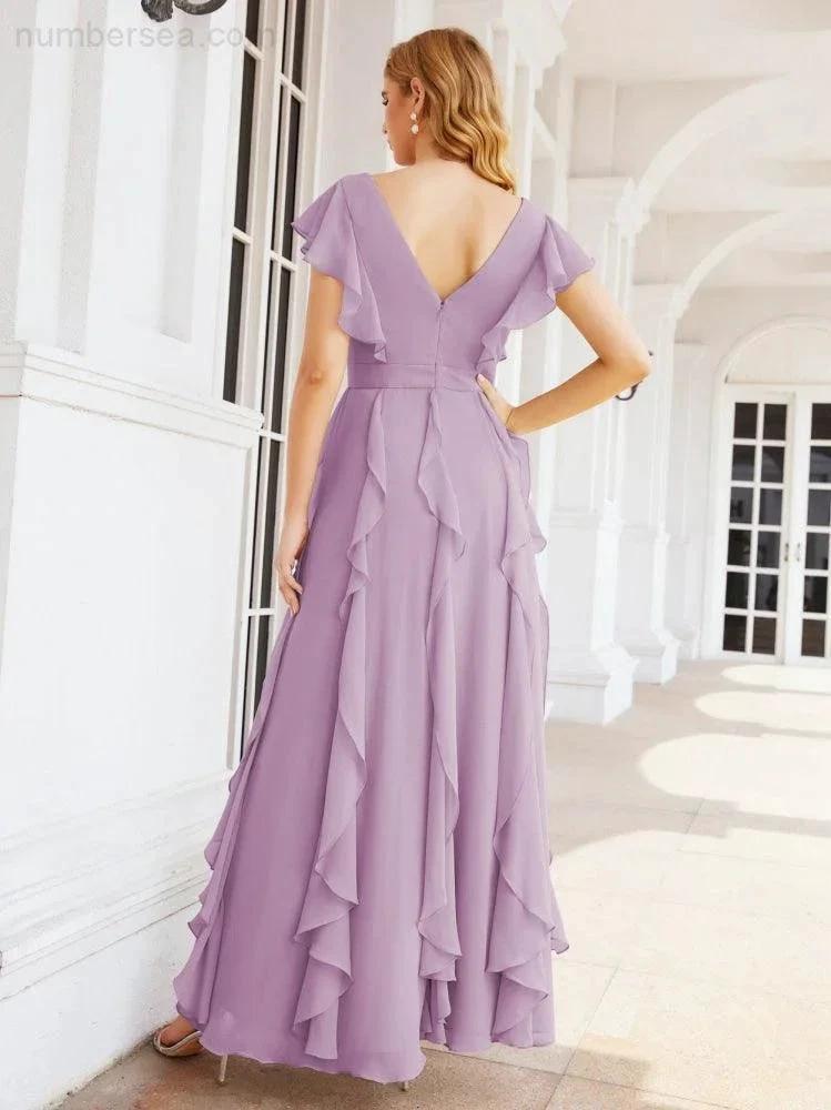 Ruffled Bridesmaid Dresses with Sleeves Long Formal Party Dress 28041 by numbersea