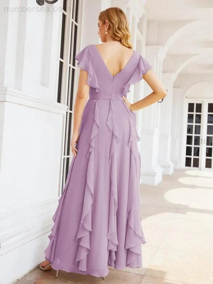 Ruffled Bridesmaid Dresses with Sleeves Long Formal Party Dress 28041 by numbersea