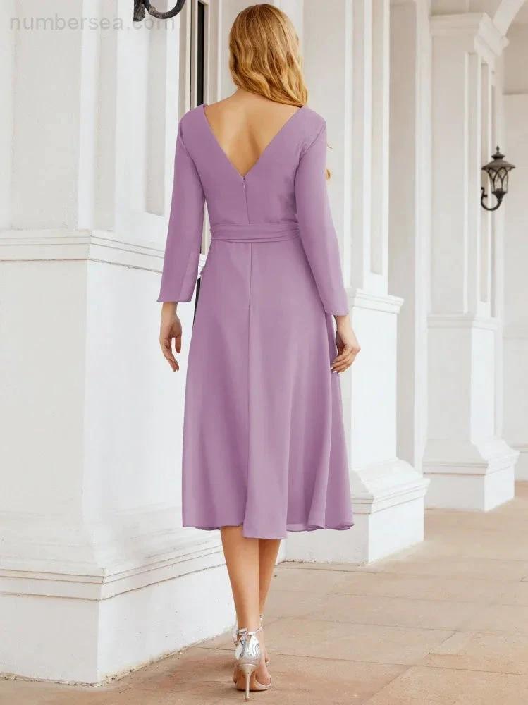 Bridesmaid Dress V-Back Waist Belt Mother of the Bride Wedding Guest SY28031 by numbersea