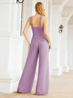 Numbersea Crisscross Neck Jumpsuit Formal Evening Dress Long Bridesmaid Dresses Bell-bottomed Pants 28033 by numbersea