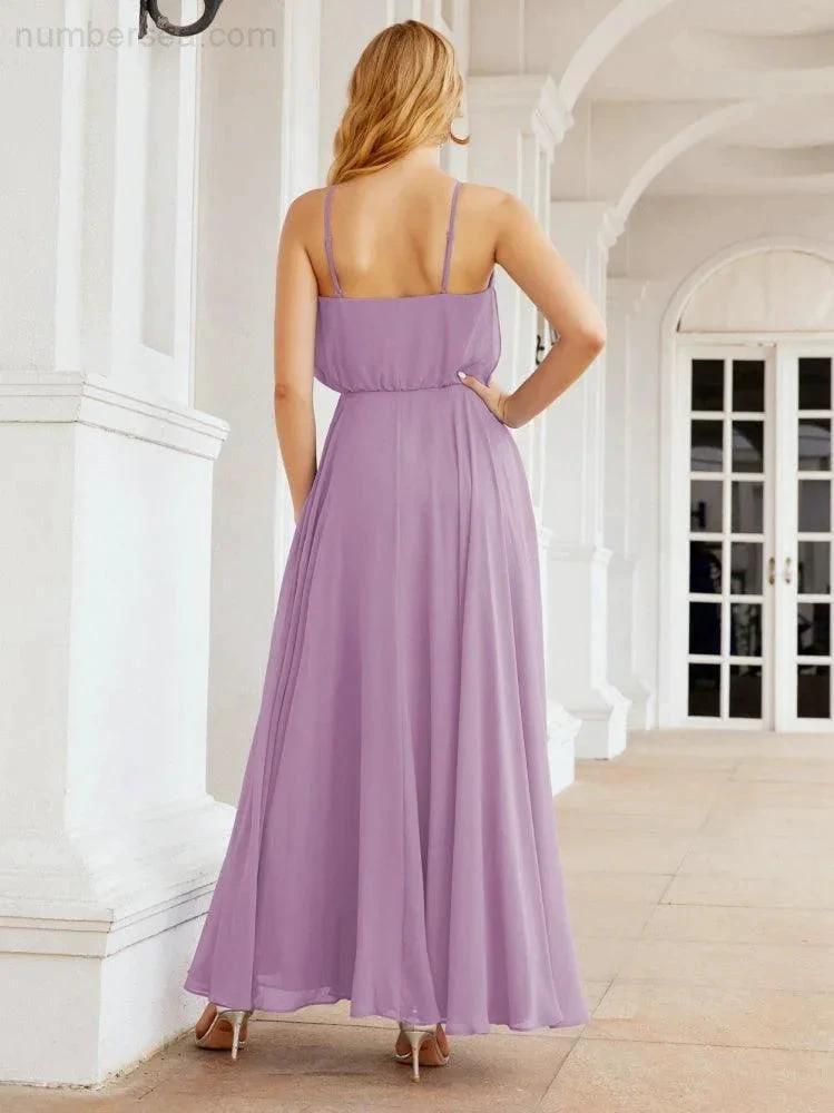Numbersea Halter Long Bridesmaid Dresses Formal A line Juniors Dress 28029 by numbersea