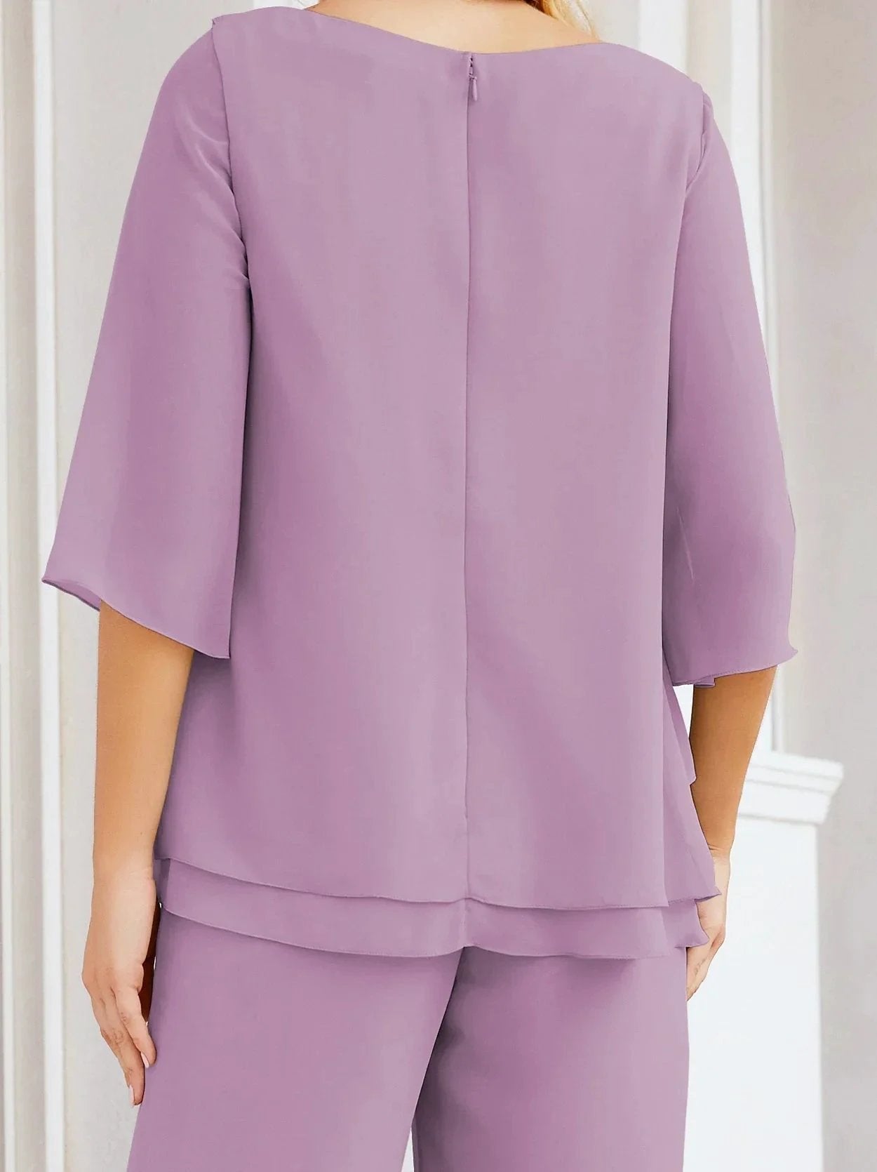 Sunnderly Elegant 2 Piece Mother of The Bride Dress Plus Size Pant Suits Ruffle Layers Sliver Housecoat SY28064 by numbersea