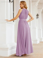 Numbersea Halter Bridesmaid Dress Empire Waist Formal Evening Prom Gown for Mother of The Bride 28030 by numbersea
