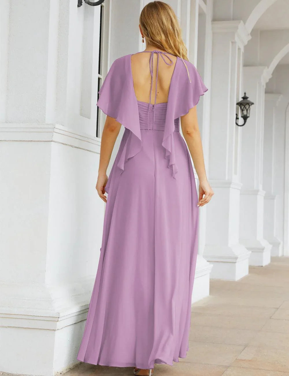 Numbersea Chiffon Bridesmaid Dresses Long Formal Evening Prom Mother of The Bride Dress with Flutter Sleeve     SEA28040