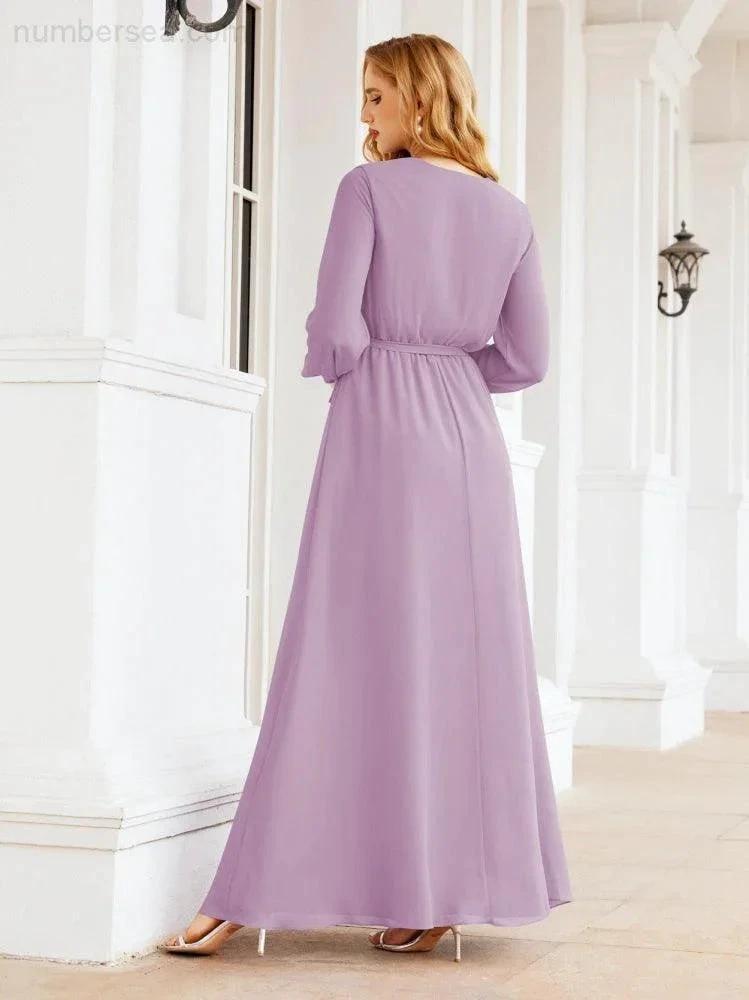 Sunnderly Women's Chiffon Bridesmaid Dress A line Long Sleeves Formal Evening Prom Gown for Wedding Guest SY28032 by numbersea