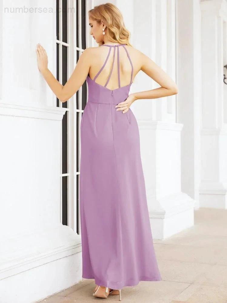 Numbersea Spaghetti Strap Bridesmaid Dresses V-Neck Long A-Line Formal Prom Gowns 28063 by numbersea