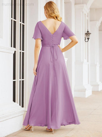 Numbersea Formal Prom Gowns for Mother of The Bride Short Sleeves Bridesmaid Dress 28049