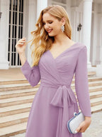 Bridesmaid Dress V-Back Waist Belt Mother of the Bride Wedding Guest SY28031 by numbersea