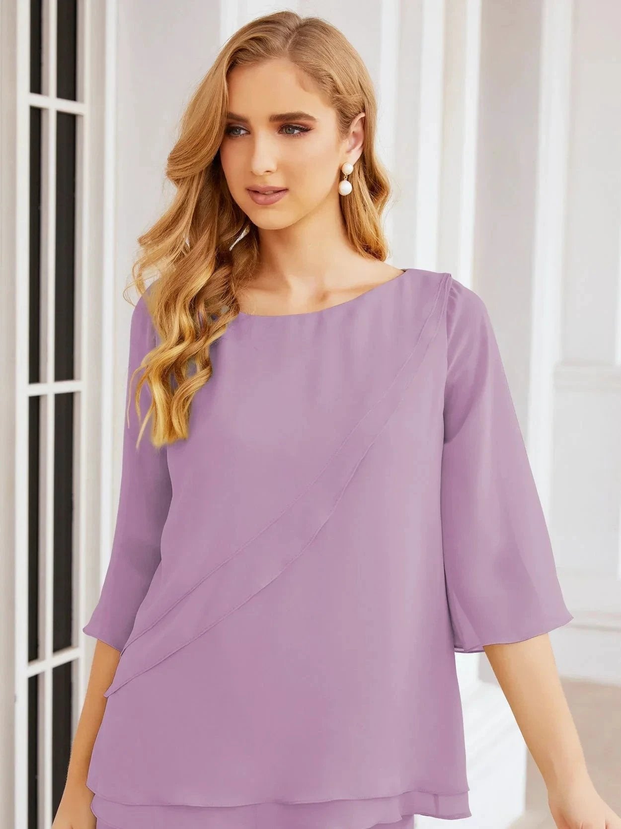 Sunnderly Elegant 2 Piece Mother of The Bride Dress Plus Size Pant Suits Ruffle Layers Sliver Housecoat SY28064 by numbersea
