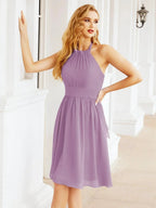 Numbersea Halter Chiffon Bridesmaid Dresses Short Sleeveless Formal Party Dress Open Back 28023 by numbersea
