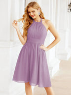 Numbersea Halter Chiffon Bridesmaid Dresses Short Sleeveless Formal Party Dress Open Back 28023 by numbersea