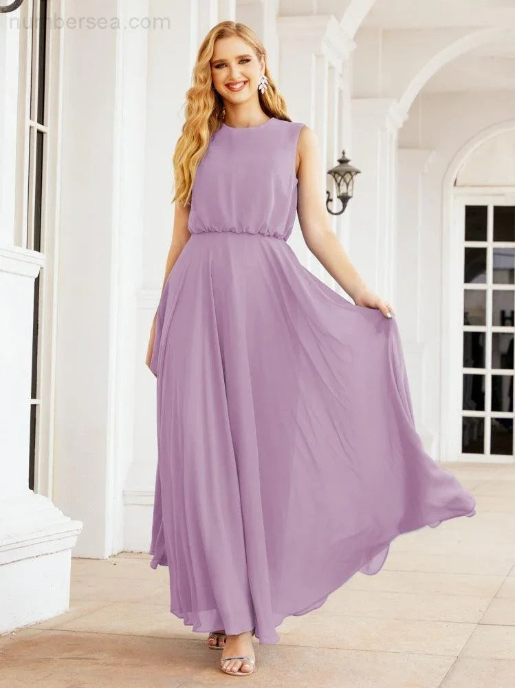 Numbersea Sleeveless Long Bridesmaid Dress A line Formal Evening Prom Gown 28025