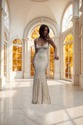 Suninheart Elegant Lace Mermaid Maxi Dress Spaghetti Strap Backless Evening Gown with  for Wedding Party Beach Vacation