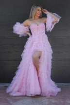 Lilian |A line Sweetheart Glitter Tulle Prom Dress with Slit by KissProm