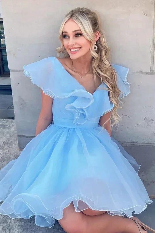 A Line V Neck Organza Ruffles Homecoming Dress by KissProm