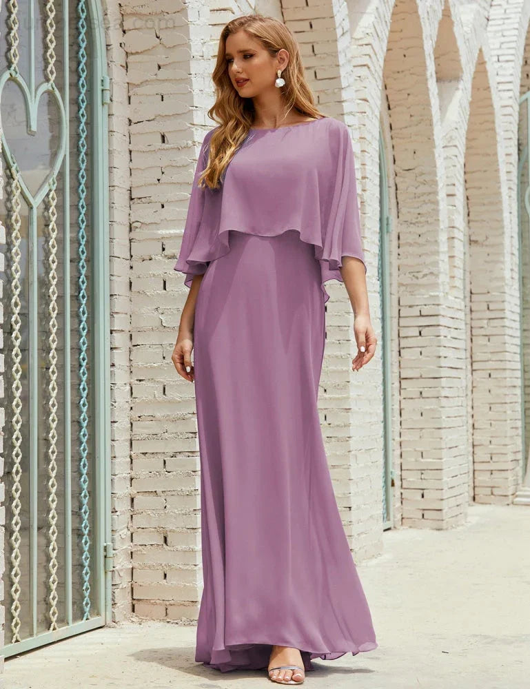 Sunnderly Bridesmaid Dress Women Long Sleeve V-Neck Chiffon Formal Wedding Party Dress SY28018 by numbersea