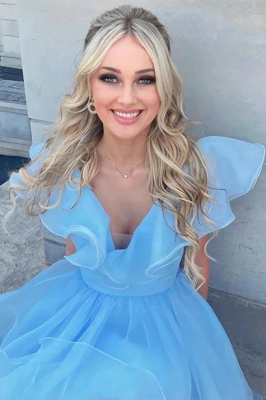 A Line V Neck Organza Ruffles Homecoming Dress by KissProm