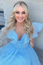 A Line V Neck Organza Ruffles Homecoming Dress by KissProm