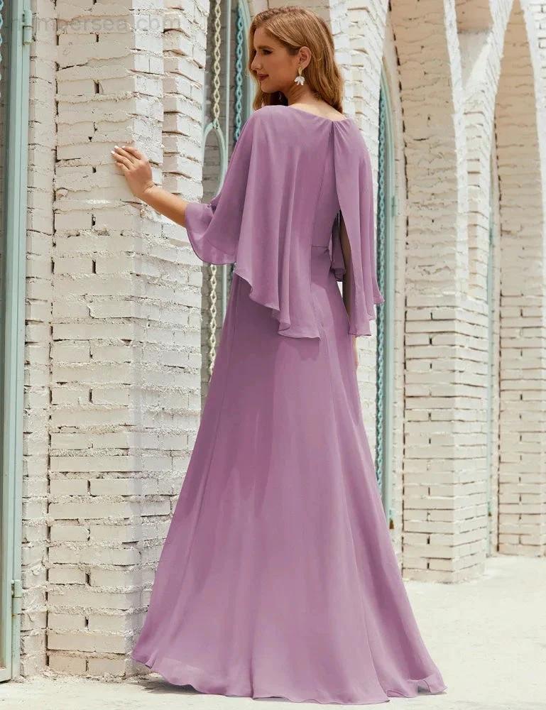 Sunnderly Bridesmaid Dress Women Long Sleeve V-Neck Chiffon Formal Wedding Party Dress SY28018 by numbersea
