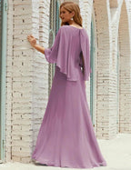 Sunnderly Bridesmaid Dress Women Long Sleeve V-Neck Chiffon Formal Wedding Party Dress SY28018 by numbersea