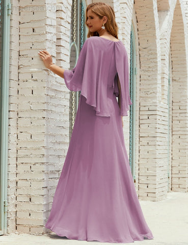 Sunnderly  Bridesmaid Dress Women Long Sleeve V-Neck Chiffon Formal Wedding Party Dress SY28018