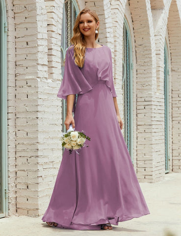 Sunnderly  Bridesmaid Dress Women Long Sleeve V-Neck Chiffon Formal Wedding Party Dress SY28018
