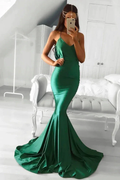 Emerald Green Mermaid Evening Dress with Draped Low Back,Elegant Prom Dresses Y1827 by simplepromdress